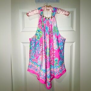Lilly Pulitzer Julien "Seaing things" Prosecco pink Halter Top. Size Large NWT